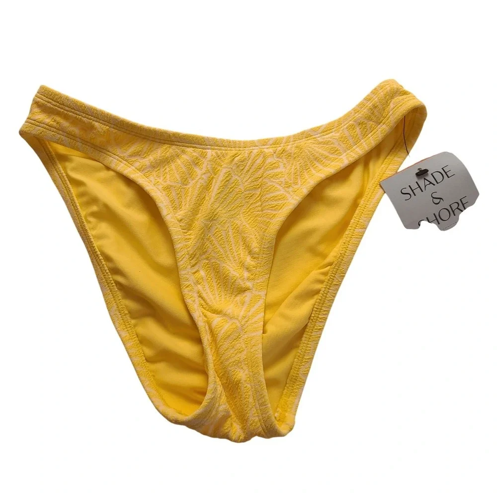 Shade & Shore Yellow Shell Textured High Leg Bikini Bottoms XS Summer New NWT